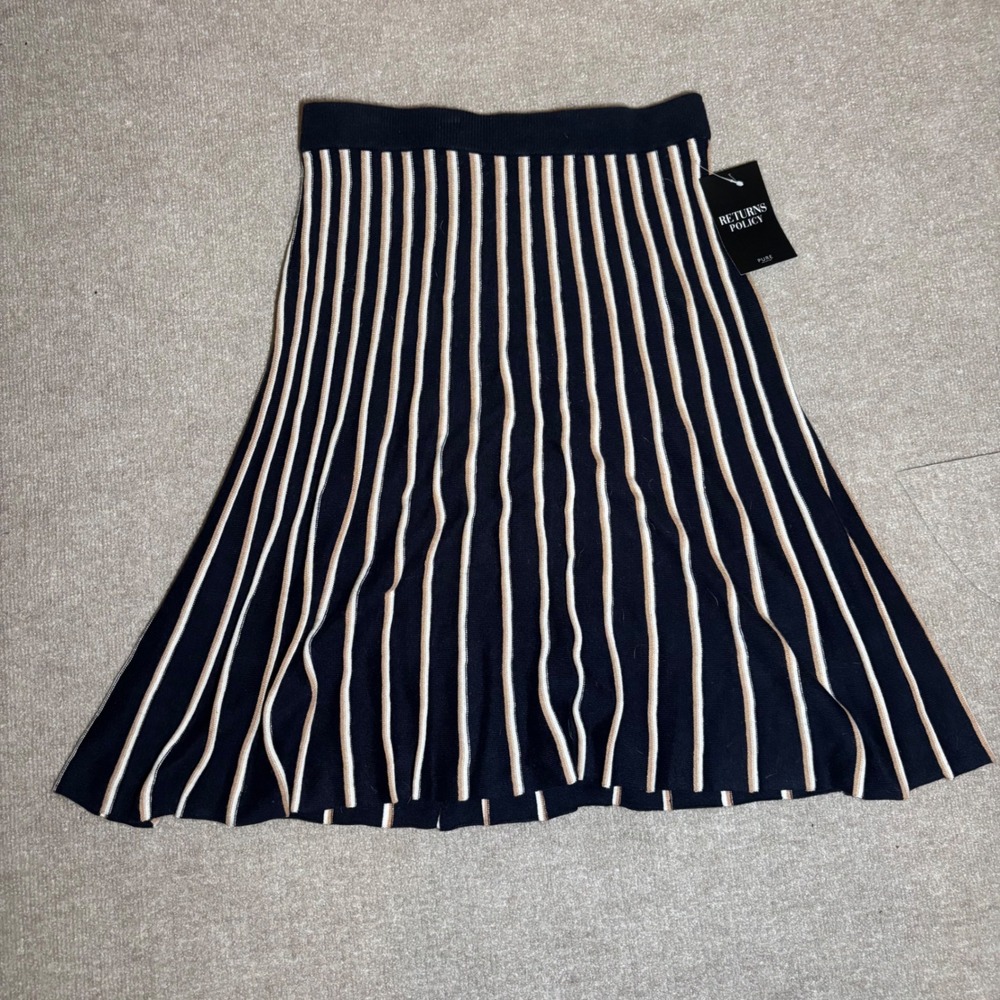 Pure Collection Silk Cashmere Striped Knitted Skirt Navy White Gold LK-R32NWGSMR